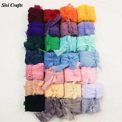 Sisi Crafts 4cm*6 Yard Frayed Chiffon Κορδέλα Προσαρμοσμένη Επεξεργασμένη Επένδυση Μεταξωτών Διακοσμήσεων DIY Προσκλητήριο γάμου Όρκοι Κάρτα Μπουκέτο Διαφανής διακόσμηση