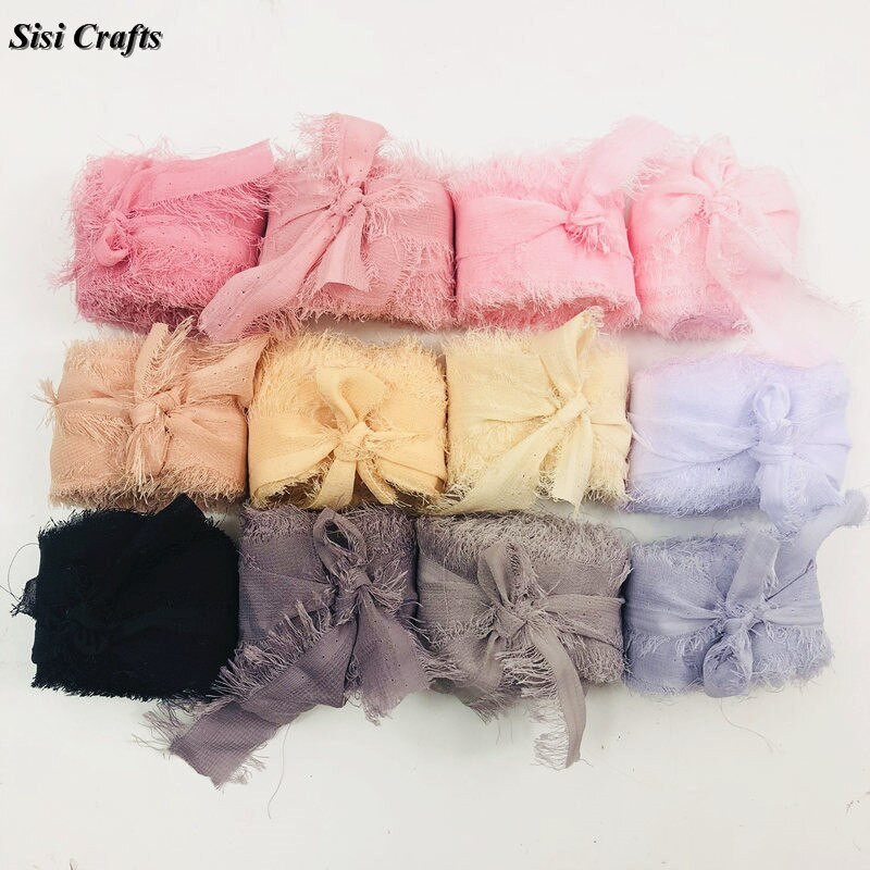 Sisi Crafts 4 cm * 6 jardi kulunud šifoonpaelaga kohandatud servadega siidist kaunistus isetegemine pulmakutse lubaduskaardi kimp, läbipaistev kaunistus