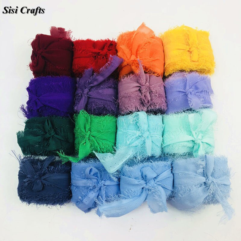 Sisi Crafts 4 cm * 6 jardi kulunud šifoonpaelaga kohandatud servadega siidist kaunistus isetegemine pulmakutse lubaduskaardi kimp, läbipaistev kaunistus