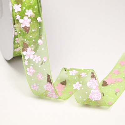 Πλάτος 25mm Craft Fabric Tape Flower Printed Organza Κορδέλα για DIY Headwear Γαμήλιο πάρτι Διακόσμηση εορταστικών εκδηλώσεων Συσκευασία δώρου