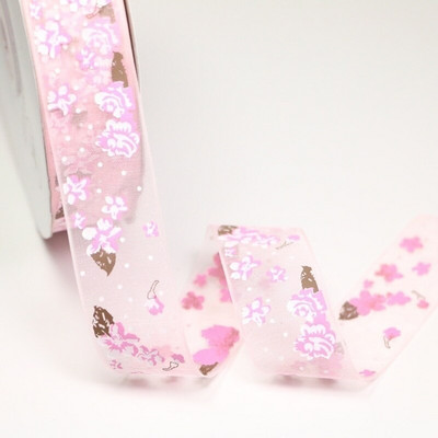 Πλάτος 25mm Craft Fabric Tape Flower Printed Organza Κορδέλα για DIY Headwear Γαμήλιο πάρτι Διακόσμηση εορταστικών εκδηλώσεων Συσκευασία δώρου