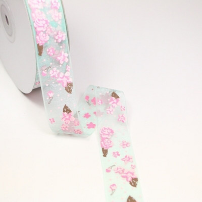 Πλάτος 25mm Craft Fabric Tape Flower Printed Organza Κορδέλα για DIY Headwear Γαμήλιο πάρτι Διακόσμηση εορταστικών εκδηλώσεων Συσκευασία δώρου