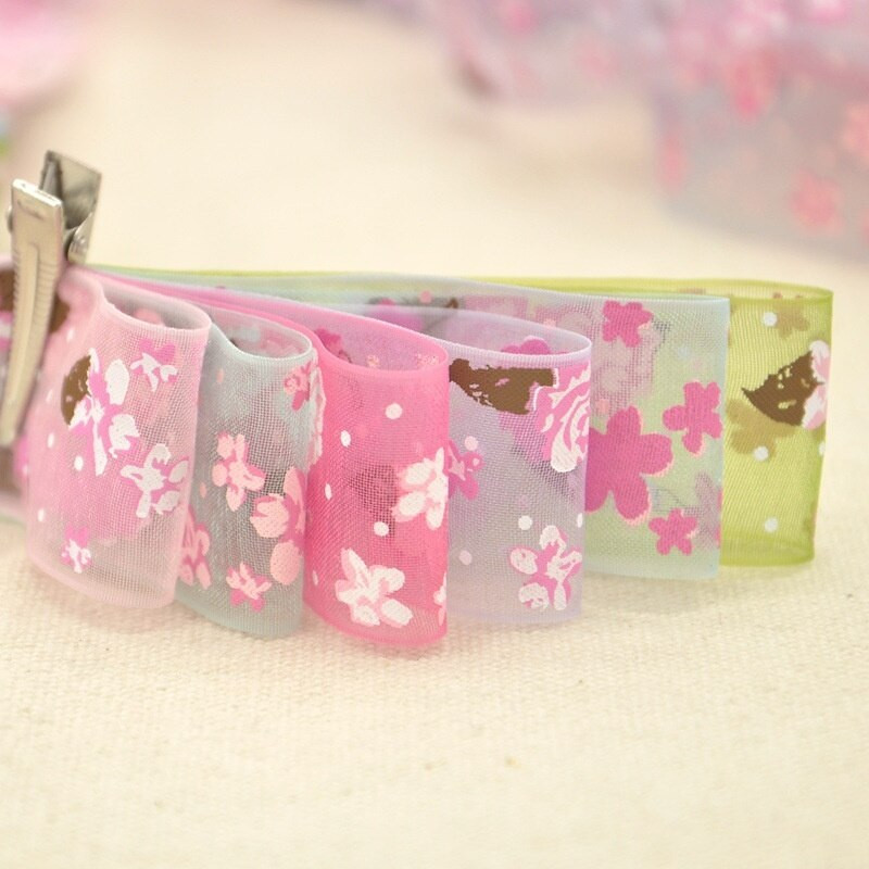 Πλάτος 25mm Craft Fabric Tape Flower Printed Organza Κορδέλα για DIY Headwear Γαμήλιο πάρτι Διακόσμηση εορταστικών εκδηλώσεων Συσκευασία δώρου