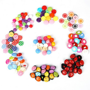 19 стила, 50 бр. Смесена форма, много цветове Направи си сам скрапбукинг анимационни копчета Пластмасови копчета Идеи за шиене на детски дрехи