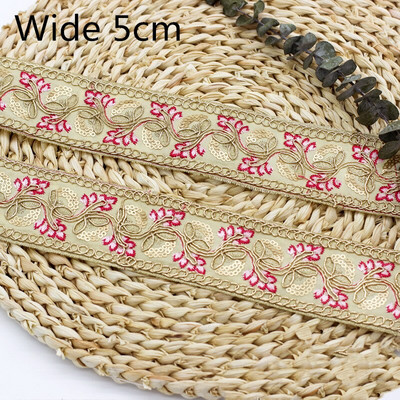 1 Yard Vintage Ebroidery Κορδέλα Boho Lace Trim DIY Αξεσουάρ τσάντα ρούχων Κεντημένο ύφασμα