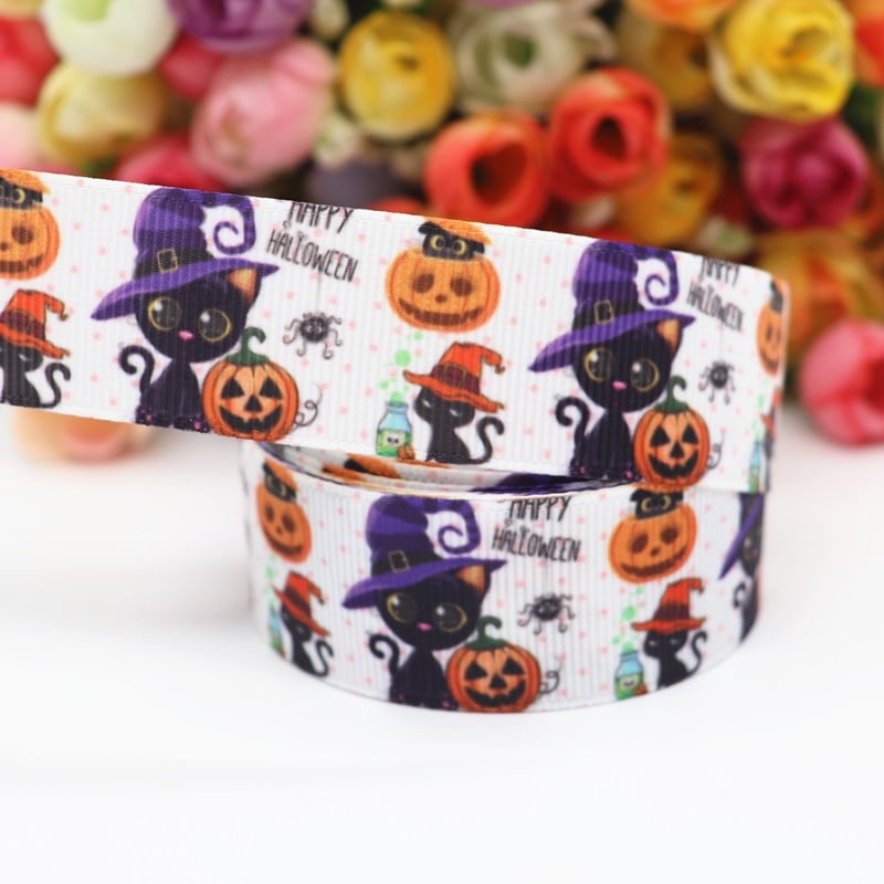 Panglici grosgrain imprimate de Halloween, 10 metri, 1 inchi, 25 mm, pentru funde de păr, materiale lucrate manual DIY Y2020071002