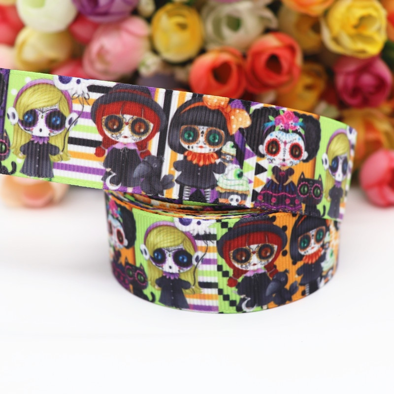 Panglici grosgrain imprimate de Halloween, 10 metri, 1 inchi, 25 mm, pentru funde de păr, materiale lucrate manual DIY Y2020071002