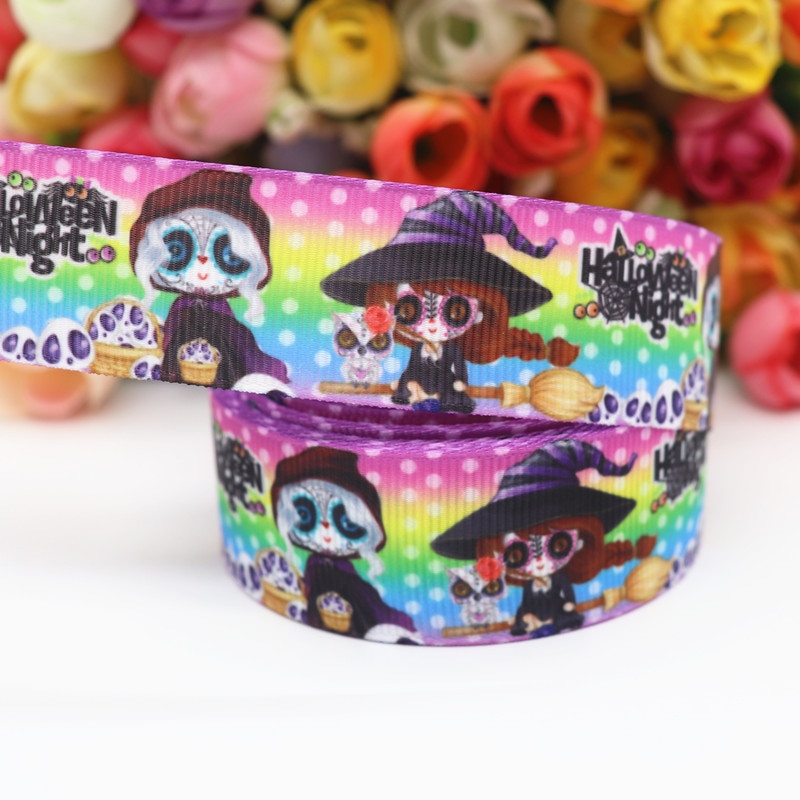 Panglici grosgrain imprimate de Halloween, 10 metri, 1 inchi, 25 mm, pentru funde de păr, materiale lucrate manual DIY Y2020071002