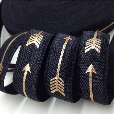 Folie cu săgeți din aur roz negru de 5 yarzi 5/8 pliate peste elastic, elastic pentru talie, accesorii pentru păr lucrate manual DIY, bandă elastică de cusut