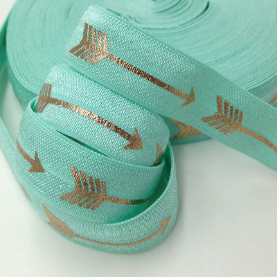 Folie cu săgeți din aur roz negru de 5 yarzi 5/8 pliate peste elastic, elastic pentru talie, accesorii pentru păr lucrate manual DIY, bandă elastică de cusut