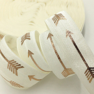 Folie cu săgeți din aur roz negru de 5 yarzi 5/8 pliate peste elastic, elastic pentru talie, accesorii pentru păr lucrate manual DIY, bandă elastică de cusut