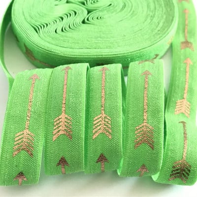 Folie cu săgeți din aur roz negru de 5 yarzi 5/8 pliate peste elastic, elastic pentru talie, accesorii pentru păr lucrate manual DIY, bandă elastică de cusut