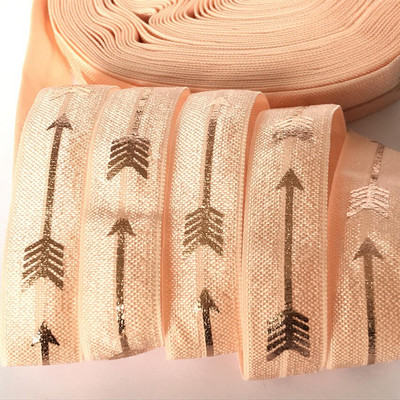 Folie cu săgeți din aur roz negru de 5 yarzi 5/8 pliate peste elastic, elastic pentru talie, accesorii pentru păr lucrate manual DIY, bandă elastică de cusut