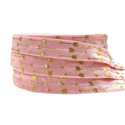 Folie cu săgeți din aur roz negru de 5 yarzi 5/8 pliate peste elastic, elastic pentru talie, accesorii pentru păr lucrate manual DIY, bandă elastică de cusut