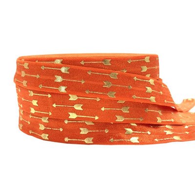 Folie cu săgeți din aur roz negru de 5 yarzi 5/8 pliate peste elastic, elastic pentru talie, accesorii pentru păr lucrate manual DIY, bandă elastică de cusut