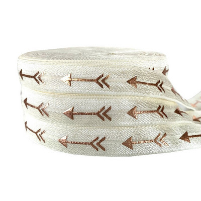 Folie cu săgeți din aur roz negru de 5 yarzi 5/8 pliate peste elastic, elastic pentru talie, accesorii pentru păr lucrate manual DIY, bandă elastică de cusut