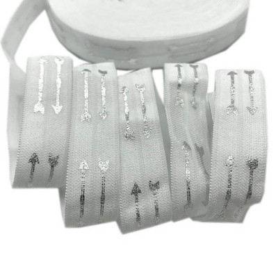 Folie cu săgeți din aur roz negru de 5 yarzi 5/8 pliate peste elastic, elastic pentru talie, accesorii pentru păr lucrate manual DIY, bandă elastică de cusut