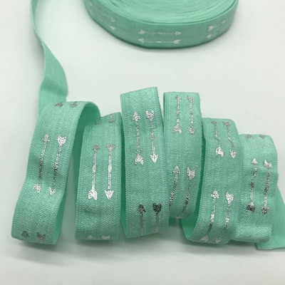 Folie cu săgeți din aur roz negru de 5 yarzi 5/8 pliate peste elastic, elastic pentru talie, accesorii pentru păr lucrate manual DIY, bandă elastică de cusut