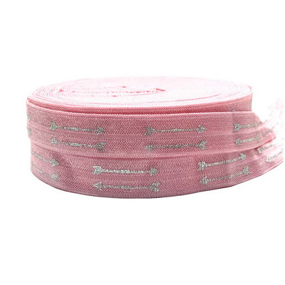 Folie cu săgeți din aur roz negru de 5 yarzi 5/8 pliate peste elastic, elastic pentru talie, accesorii pentru păr lucrate manual DIY, bandă elastică de cusut