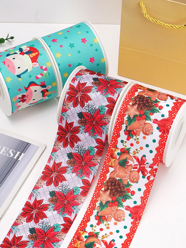 Χριστουγεννιάτικες κορδέλες Grosgrain/Σατέν Κορδέλα με στάμπα για χειροτεχνίες Διακόσμηση Φιόγκος 10 Yards 70476