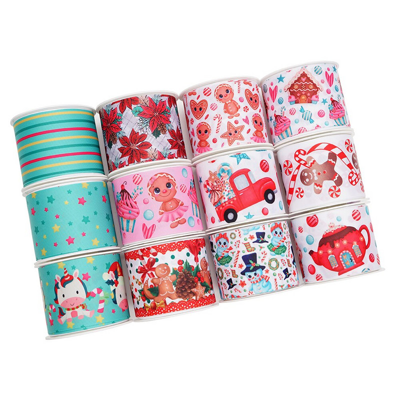 Χριστουγεννιάτικες κορδέλες Grosgrain/Σατέν Κορδέλα με στάμπα για χειροτεχνίες Διακόσμηση Φιόγκος 10 Yards 70476