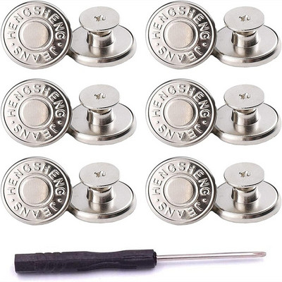 6 Pcs Jeans Buttons Replacement 17mm No Sewing Metal Button Repair Kit Nailless Removable Jean Buttons Replacement Combo