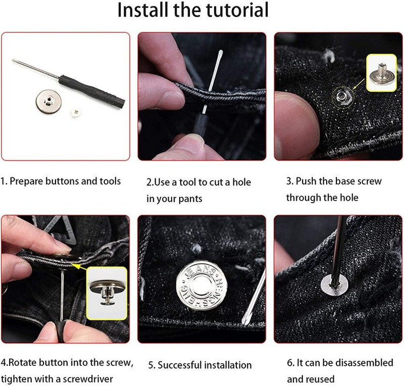 6 vnt džinsų sagų keitimo 17 mm be siuvimo metalinių sagų taisymo rinkinys be nagų nuimamų džinsų sagų pakeitimo derinys