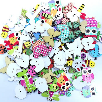 20/50/100Pcs Mixed Cartoon Animal Ξύλινα κουμπιά 2 τρύπες Scrapbooking Crafts DIY Αξεσουάρ παιδικών ενδυμάτων Διακόσμηση με κουμπιά ραπτικής