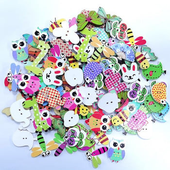 20/50/100Pcs Mixed Cartoon Animal Ξύλινα κουμπιά 2 τρύπες Scrapbooking Crafts DIY Αξεσουάρ παιδικών ενδυμάτων Διακόσμηση με κουμπιά ραπτικής