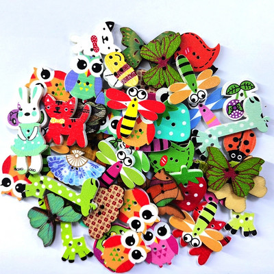 20/50/100Pcs Mixed Cartoon Animal Ξύλινα κουμπιά 2 τρύπες Scrapbooking Crafts DIY Αξεσουάρ παιδικών ενδυμάτων Διακόσμηση με κουμπιά ραπτικής