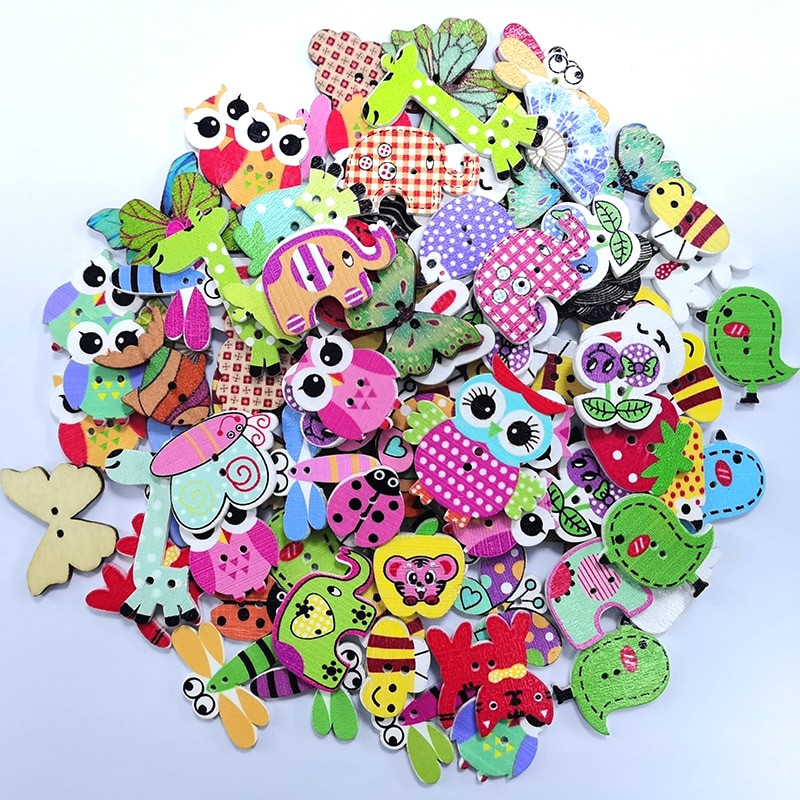 20/50/100Pcs Mixed Cartoon Animal Ξύλινα κουμπιά 2 τρύπες Scrapbooking Crafts DIY Αξεσουάρ παιδικών ενδυμάτων Διακόσμηση με κουμπιά ραπτικής