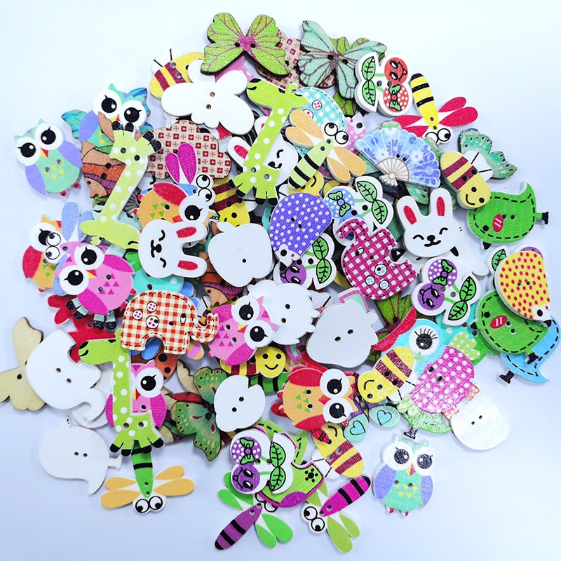 20/50/100Pcs Mixed Cartoon Animal Ξύλινα κουμπιά 2 τρύπες Scrapbooking Crafts DIY Αξεσουάρ παιδικών ενδυμάτων Διακόσμηση με κουμπιά ραπτικής