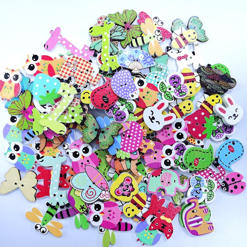 20/50/100Pcs Mixed Cartoon Animal Ξύλινα κουμπιά 2 τρύπες Scrapbooking Crafts DIY Αξεσουάρ παιδικών ενδυμάτων Διακόσμηση με κουμπιά ραπτικής
