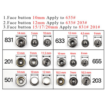 30 комплекта метални месингови копчета за закопчаване на копчета за закопчаване на копчета за шиене на кожени занаятчийски чанти за дрехи, ръчно изработени Направи си сам 831/633/655/201/203