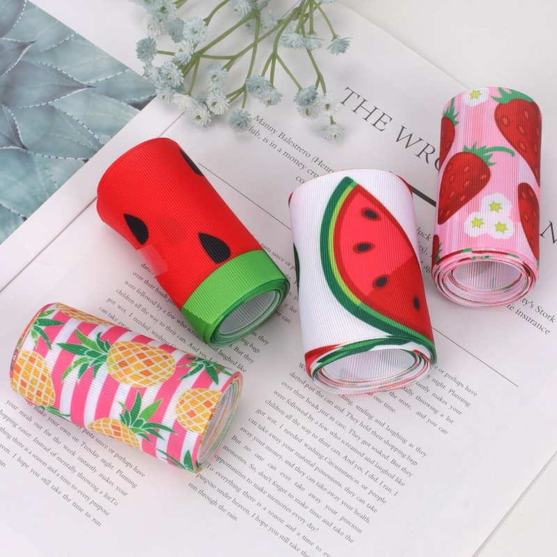 Grosgraini peitspaelad multifilmid, suvised puuviljad, trükitud paelad, meisterdamise käsitöötarbed, käsitsi valmistatud juuksekarvad, kinkepakendid, 75 mm, 2 jardi