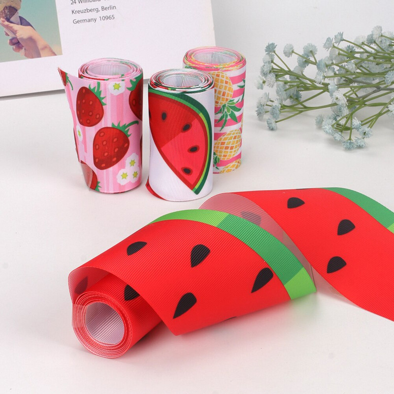 Grosgraini peitspaelad multifilmid, suvised puuviljad, trükitud paelad, meisterdamise käsitöötarbed, käsitsi valmistatud juuksekarvad, kinkepakendid, 75 mm, 2 jardi