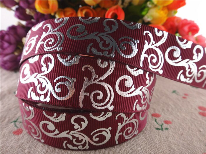 Novo pristiglo 7/8" (22 mm) 5 jardi svjetlucave srebrne folije cvijeće otisnuto grosgrain vrpcama DIY ručno rađeni materijali SD1127