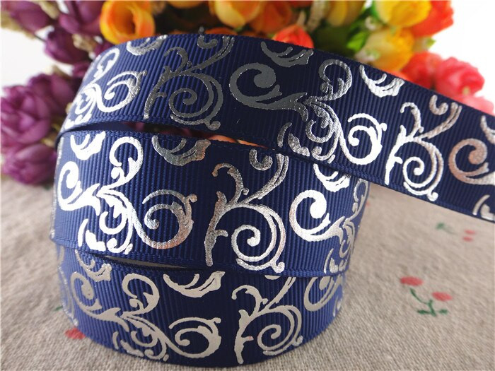 Novo pristiglo 7/8" (22 mm) 5 jardi svjetlucave srebrne folije cvijeće otisnuto grosgrain vrpcama DIY ručno rađeni materijali SD1127