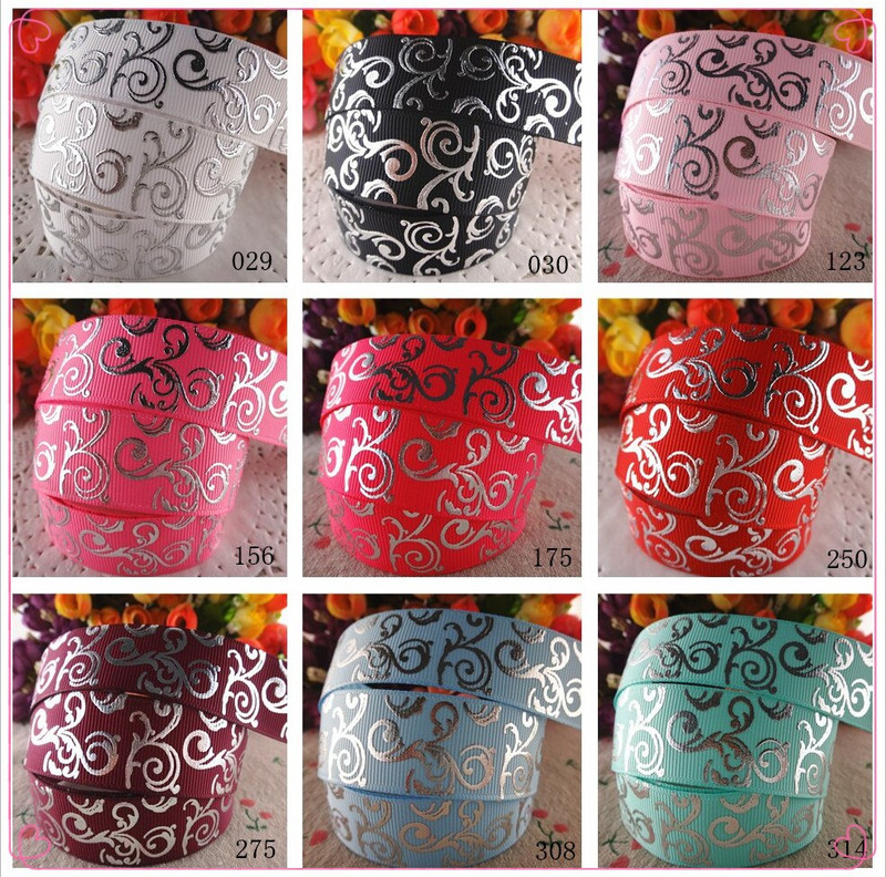 Novo pristiglo 7/8" (22 mm) 5 jardi svjetlucave srebrne folije cvijeće otisnuto grosgrain vrpcama DIY ručno rađeni materijali SD1127