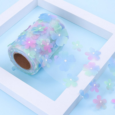 10 jardi/rull 6/8/10/12 cm gradient värviline lilleline tüll rull organza lint peotarbed DIY juuksepaelad käsitsi valmistatud materjalid