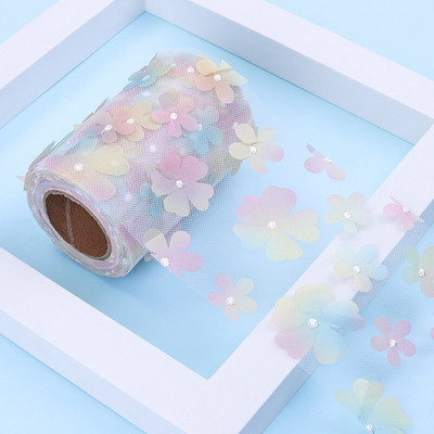 10 jardi/rull 6/8/10/12 cm gradient värviline lilleline tüll rull organza lint peotarbed DIY juuksepaelad käsitsi valmistatud materjalid