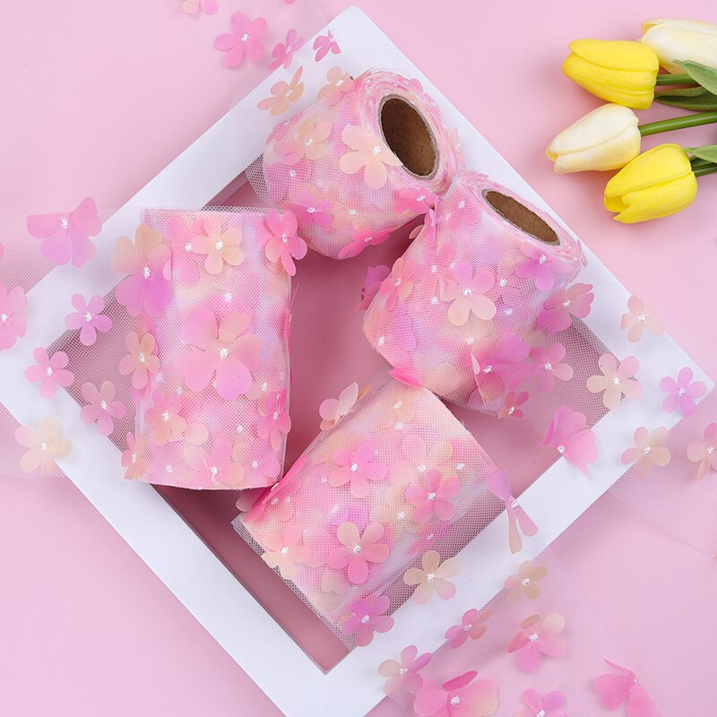 10 jardi/rull 6/8/10/12 cm gradient värviline lilleline tüll rull organza lint peotarbed DIY juuksepaelad käsitsi valmistatud materjalid