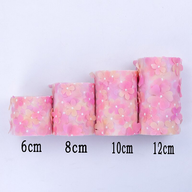 10 jardi/rull 6/8/10/12 cm gradient värviline lilleline tüll rull organza lint peotarbed DIY juuksepaelad käsitsi valmistatud materjalid