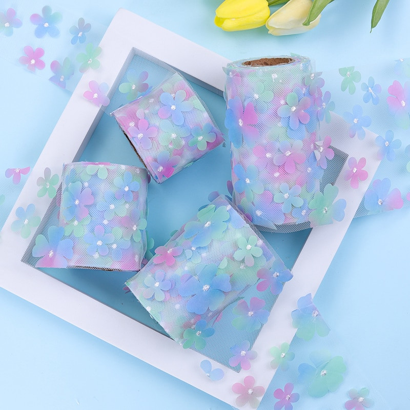 10 jardi/rull 6/8/10/12 cm gradient värviline lilleline tüll rull organza lint peotarbed DIY juuksepaelad käsitsi valmistatud materjalid