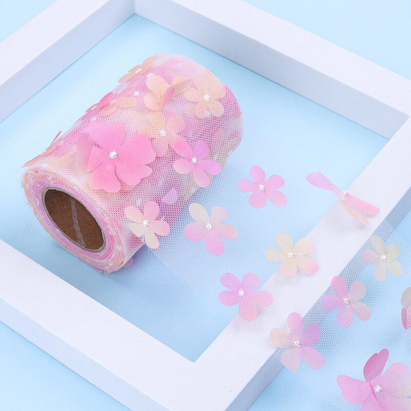 10 jardi/rull 6/8/10/12 cm gradient värviline lilleline tüll rull organza lint peotarbed DIY juuksepaelad käsitsi valmistatud materjalid