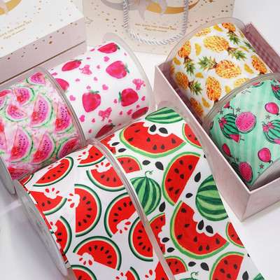 DIY Cartoon Fruit Printed Grosgrain κορδέλα για είδη χειροτεχνίας Αξεσουάρ ραπτικής 5 γιάρδες, φόρμα επίπεδης ρητίνης 10 τεμαχίων. 51589