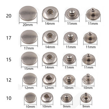 10 комплекта/опаковка 10/12/15/17/20 мм метални копчета за закопчаване на копчета за копчета за закопчаване на копчета за шиене на кожени занаятчийски чанти за дрехи