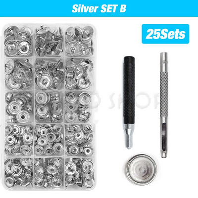 25 komplekti metallist nööbid, nööbid, nööbid.