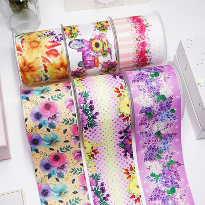 DIY Cartoon Flower Printed Grosgrain Ribbon For Craft Supplies Αξεσουάρ ραπτικής 5 Yards. 35555