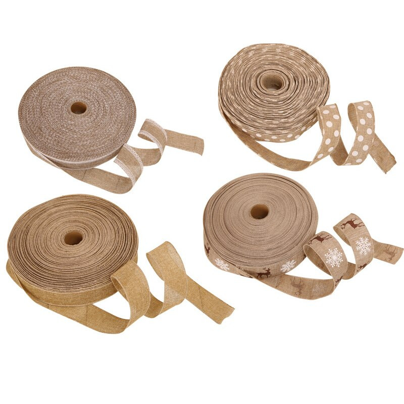 2M naturaalsest džuudist kotiriidest paelaga jõulukinkekarbi dekoratiivpaelad DIY Dot lumehelbe põdra trükkimislint pulmade jõulupuu jaoks